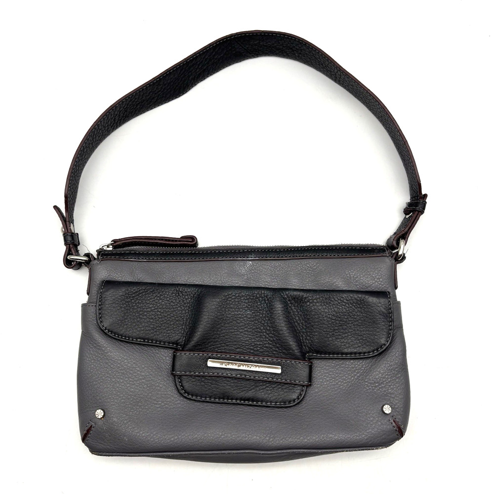 Isaac Mizrahi Charcoal Grey Black Full Grain Genuine Leather Shoulder Bag 11x7"